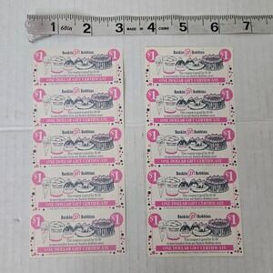 Vintage 1982 Baskin Robbins 1 Dollar Gift Certificate Sheet Lot of 2 USA Made